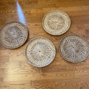 Set Bundle of 4 Boho Wicker Rounds Basket 16” Wall Art Decor